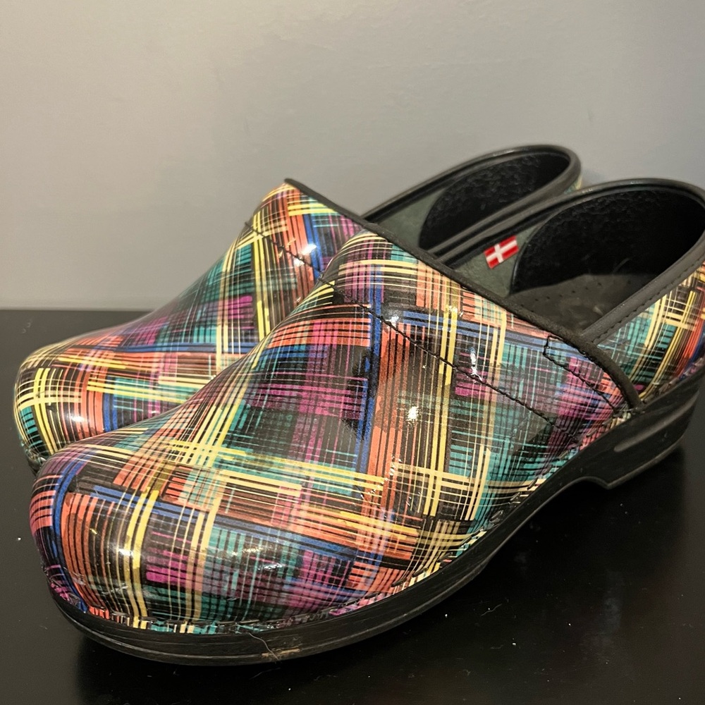 Sanita Women’s 39 EU 8 US Multicolor Black Trim Slip On Nursing Shoes Clogs